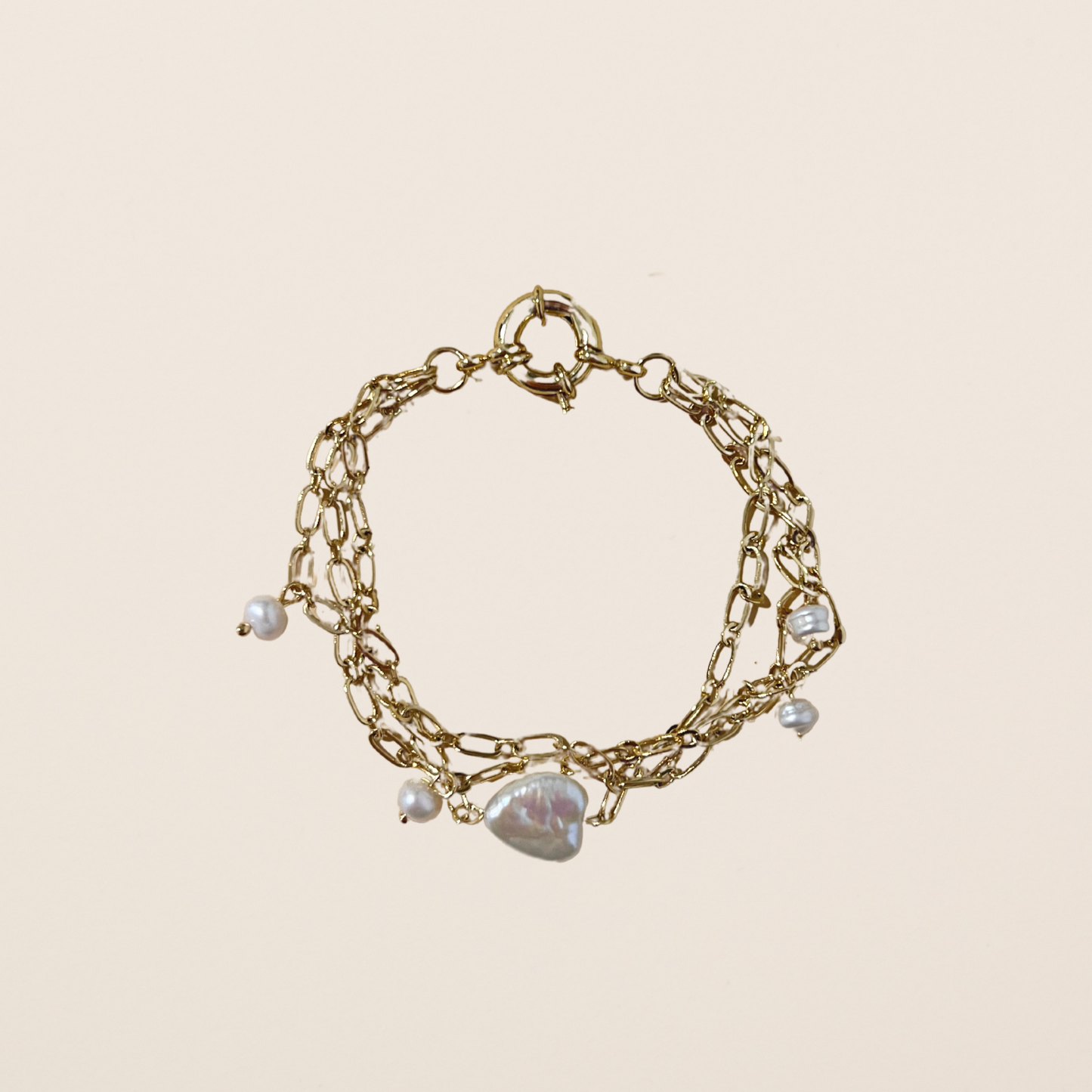 Pearl Heart Charm Bracelet